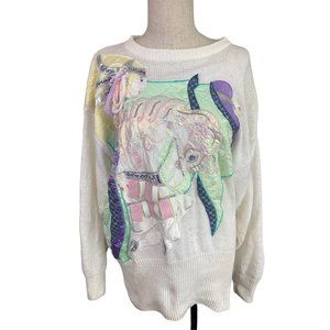 Vintage Bonnie & Bill Sweater‎ Small Pastel Metallic Horse Fairy Kei Embroidered